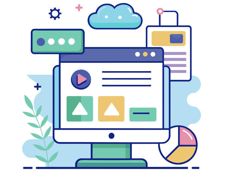 Illustrated image of a desktop computer showing a stylized portfolio